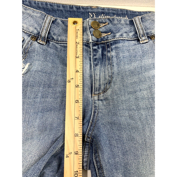NY & C Slim Slouch Jeans Womens Size 8 Rhinestone Patch Destroyed Denim Straight - Picture 8 of 11